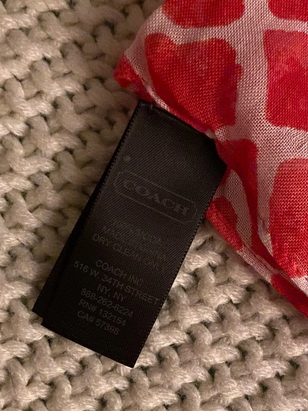Coach Red and White Geometric Silk Scarf